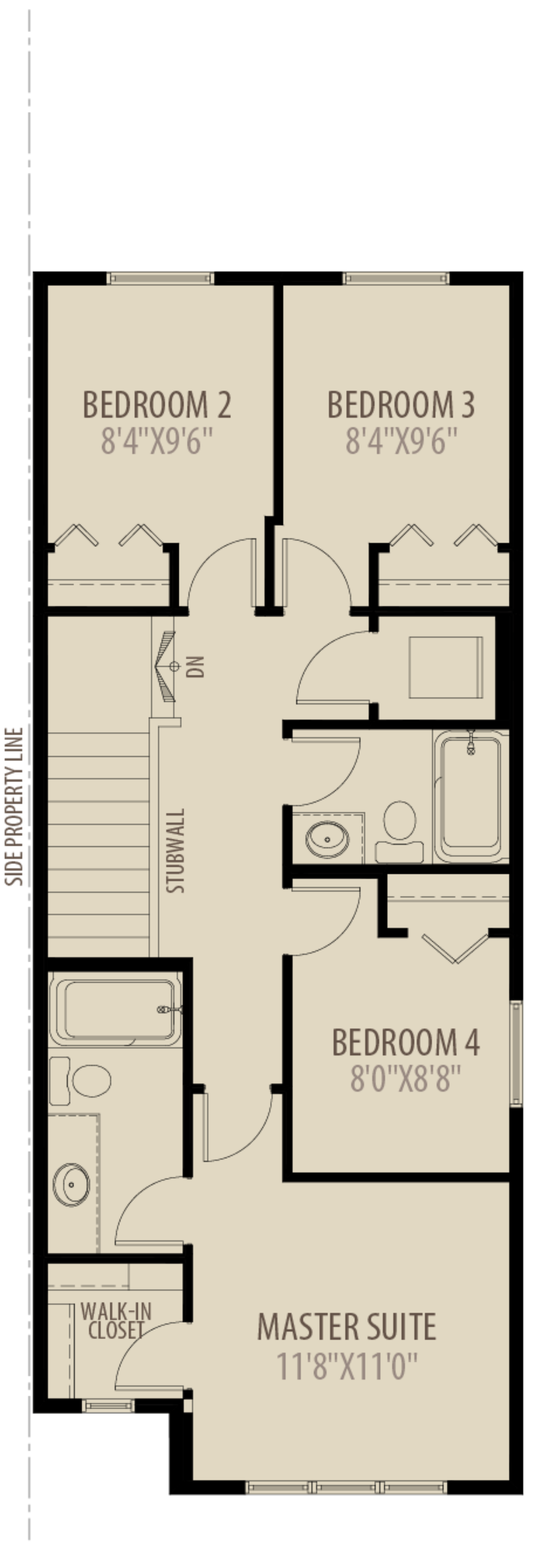 4th Bedroom only applicable if property line is left side of house