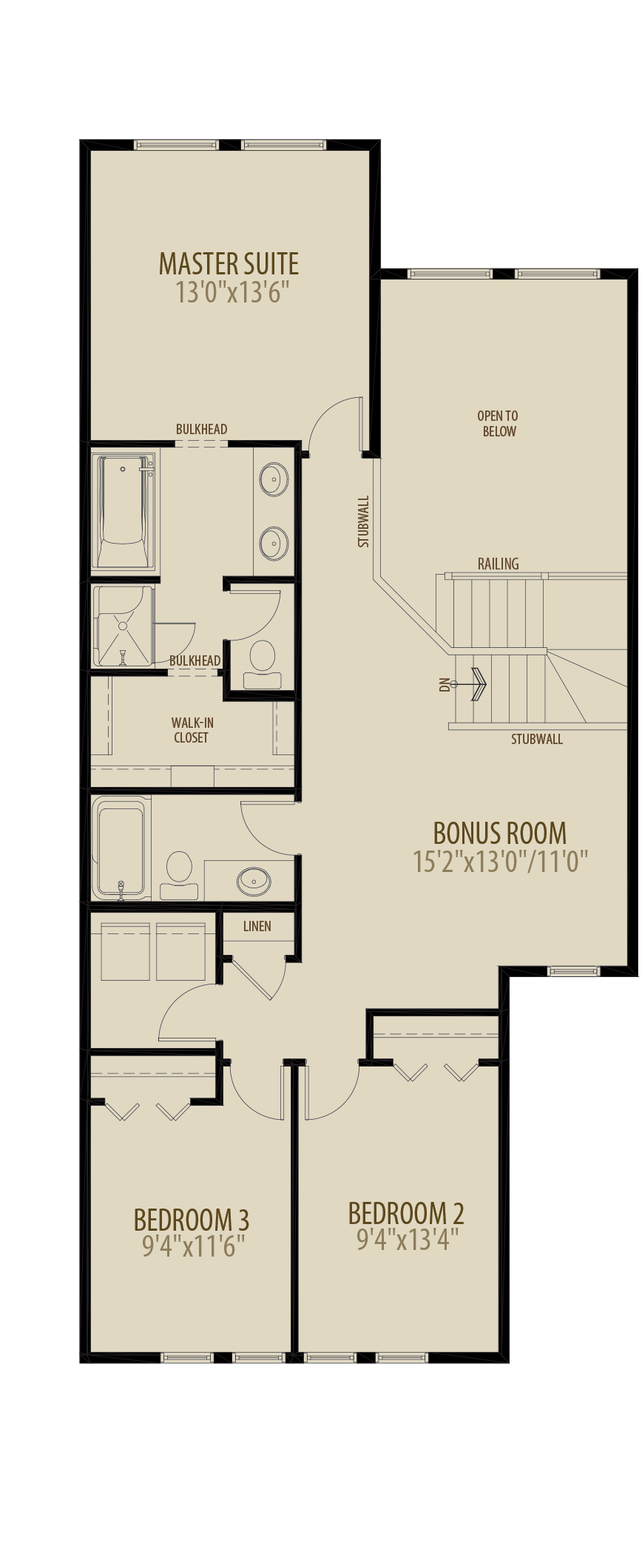 Open to below & Bonus Room (Reduces Upper Floor by 70 sq ft)