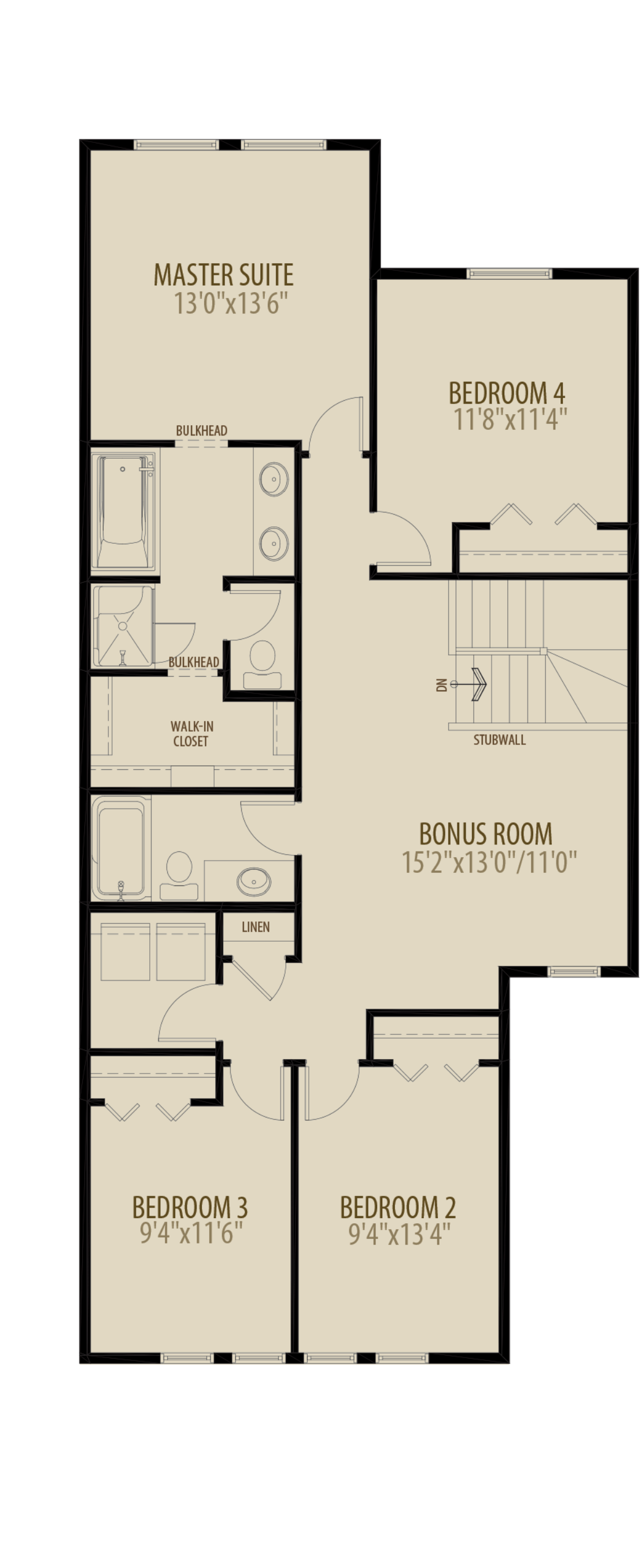 4th Bedroom Bonus Room Adds 104 sq ft (Standard Plan for Livingston)